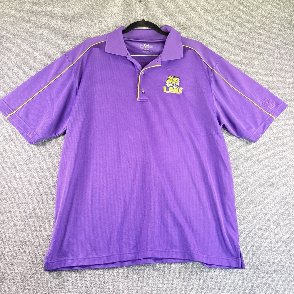 PGA Tour LSU Tigers Polo Shirt Men's XL Purple Gold Embroidered NCAA Golf